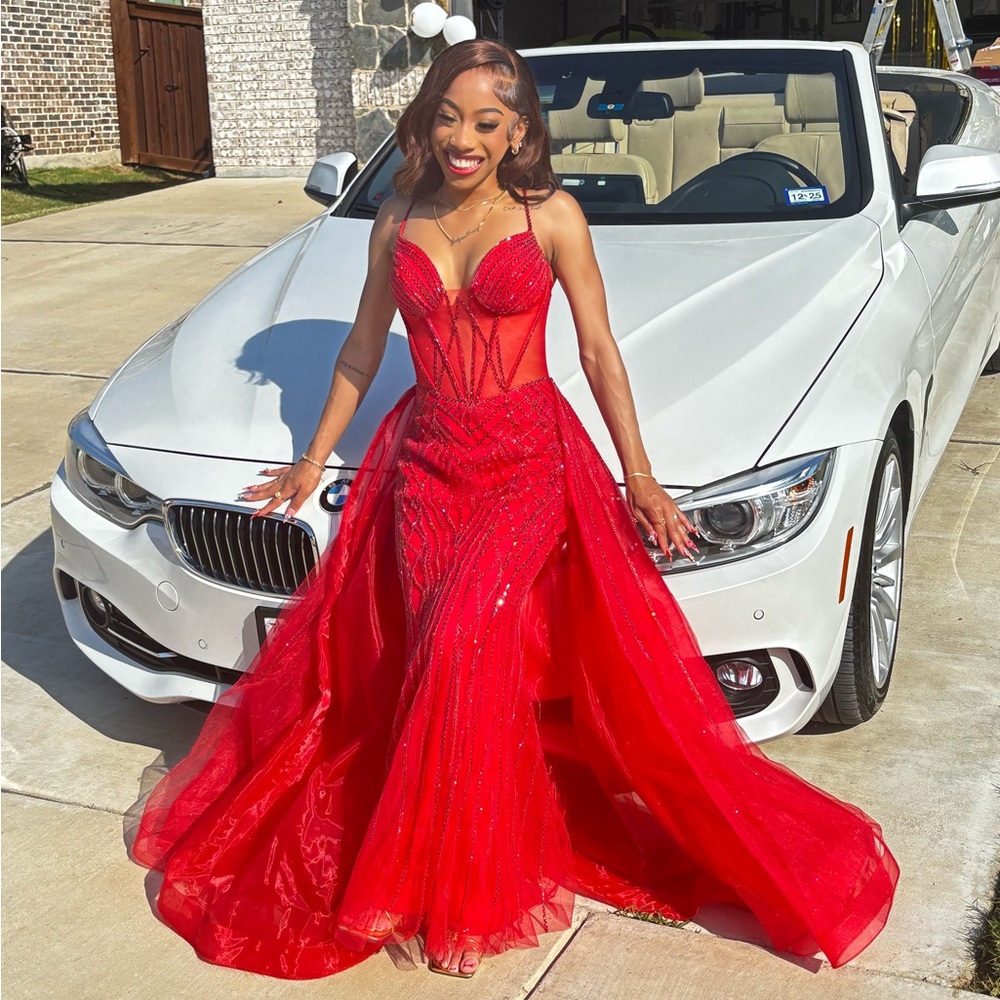 Red Sleeveless Spaghetti Strap Prom Gown